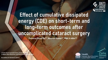 Effect of cumulative dissipated energy on short-term and long-term outcomes after uncomplicated cataract surgery.