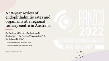 A 10-year review of endophthalmitis rates and organisms at a regional tertiary centre in Australia